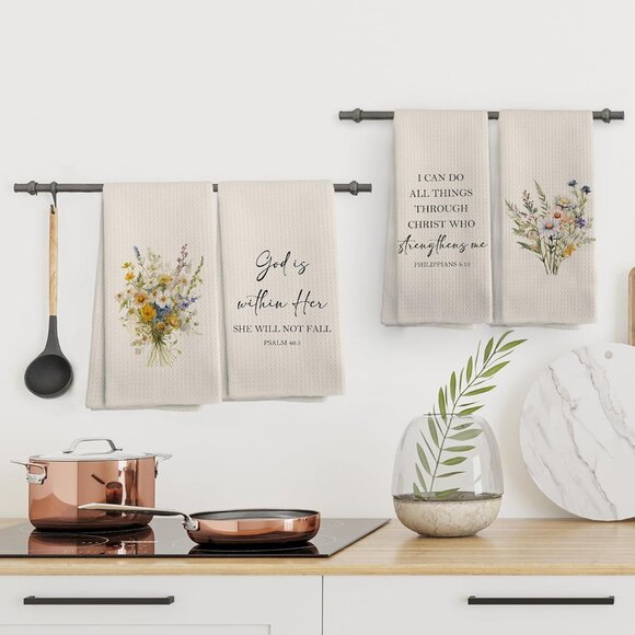 Christian Kitchen Towels Set 4 Bath Dishcloths Bible Verse God Gift - Picture 4 of 7